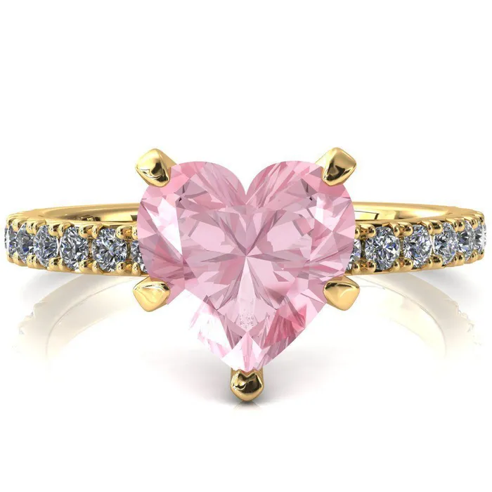 Nefili Heart Pink Sapphire 5 Prong 58 Eternity Diamond French Pave Engagement Ring Fire Brilliance Rings