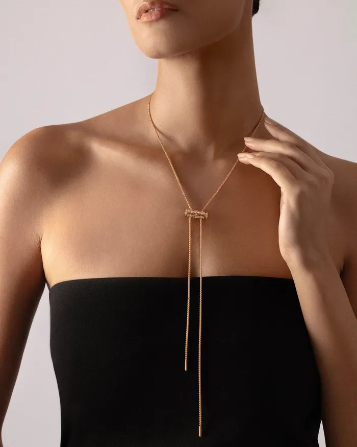 Nouvel Heritage Necklaces SemiPaved Latch Pendant on GM Chain in Rose Gold Nouvel Heritage Necklaces SemiPaved Latch Pendant on GM Chain in Rose Gold