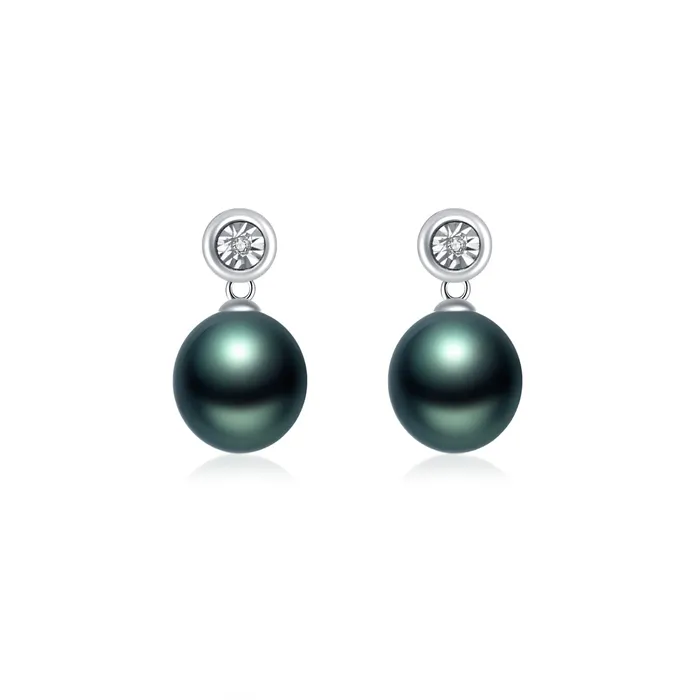 Pearly Lustre 18K Solid Gold Diamond Tahitian Pearl Earrings KE00093 Earrings