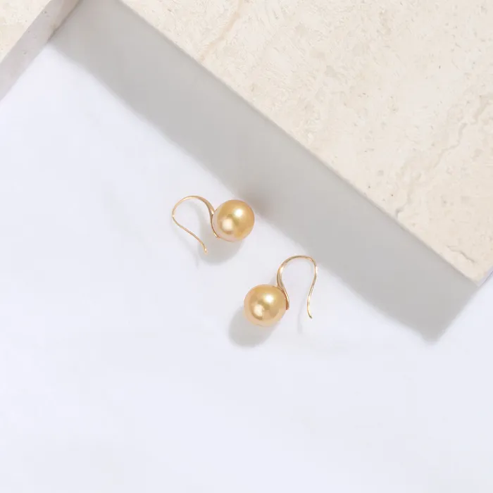 Pearly Lustre Earrings Elegant 18K Solid Gold South Sea Golden Pearl Stud Earrings KE00068