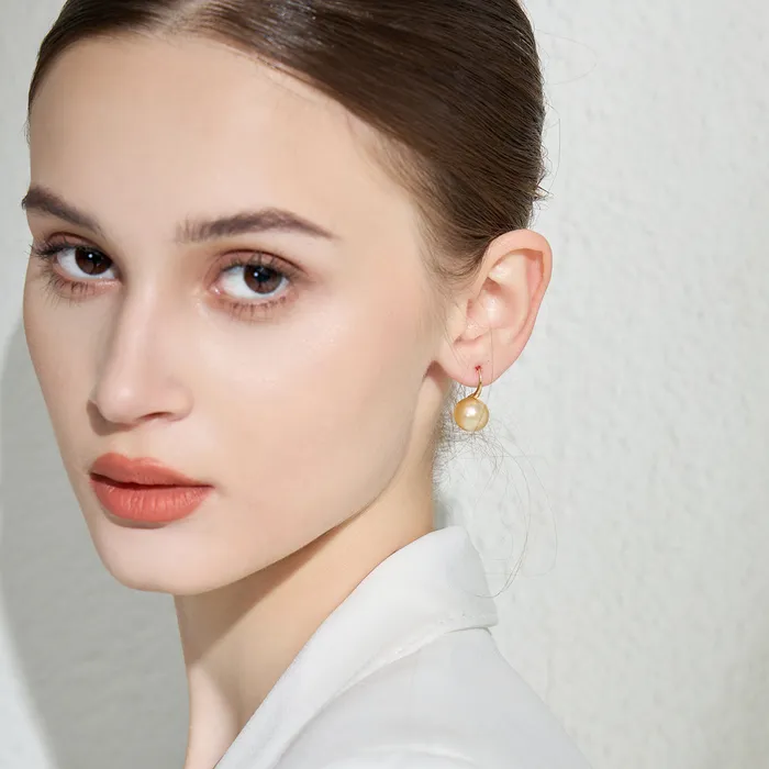 Pearly Lustre Earrings Elegant 18K Solid Gold South Sea Golden Pearl Stud Earrings KE00068