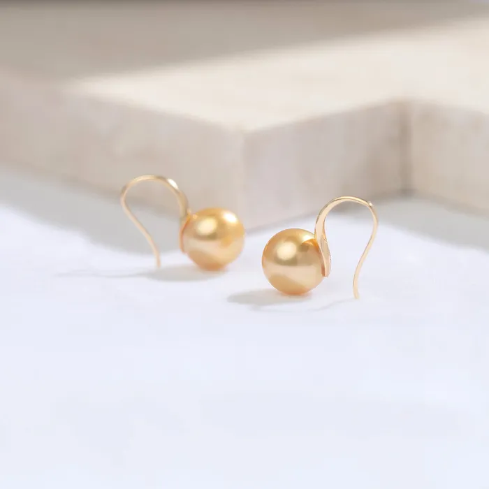 Pearly Lustre Earrings Elegant 18K Solid Gold South Sea Golden Pearl Stud Earrings KE00068