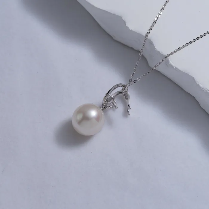 Pearly Lustre Necklaces 18K Solid Gold Diamond Australian White South Sea Pearl Necklace KN00133