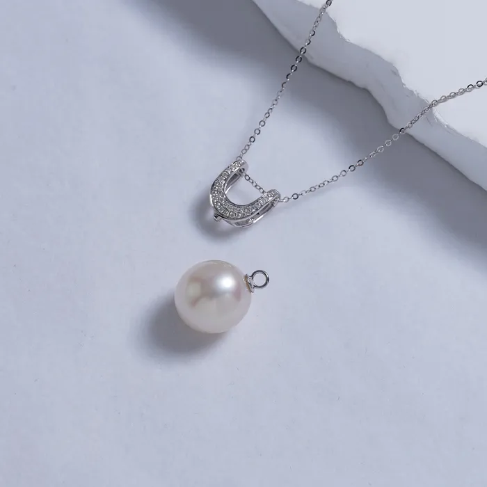 Pearly Lustre Necklaces 18K Solid Gold Diamond Australian White South Sea Pearl Necklace KN00133