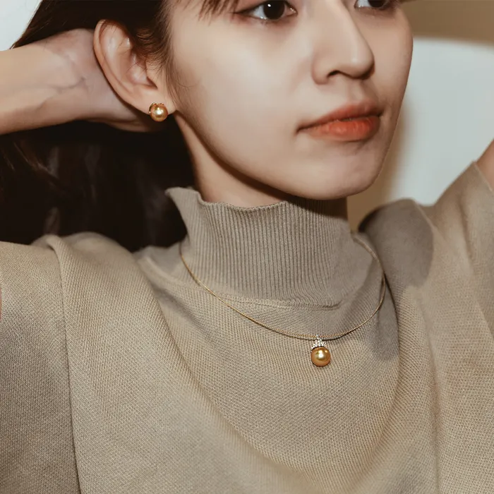 Pearly Lustre Necklaces 18K Solid Gold South Sea Golden Pearl Necklace KN00005