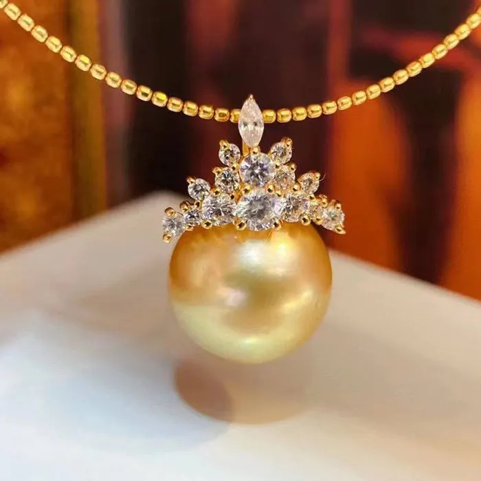 Pearly Lustre Necklaces 18K Solid Gold South Sea Golden Pearl Necklace KN00005