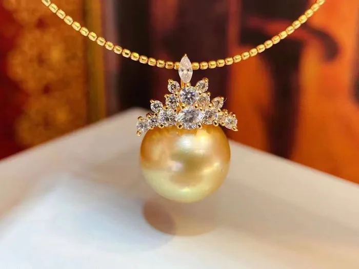 Pearly Lustre Necklaces 18K Solid Gold South Sea Golden Pearl Necklace KN00005