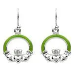 PlatinumWare Green Enamel Claddagh Earrings Shanore Earrings