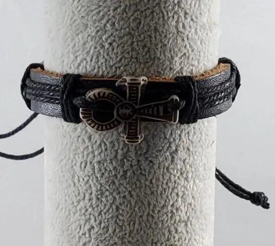 polly Bracelets B791 Ankh Cross Faux Bone Leather Bracelet