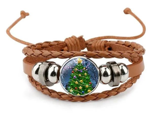 polly Bracelets Z116 Christmas Tree Brown Leather Bracelet
