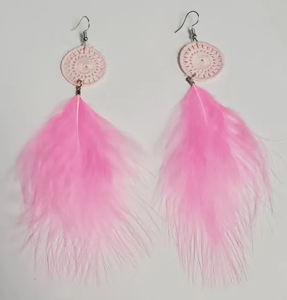 POLLY E391 Light Pink Large 4 Feather Earrings Earrings