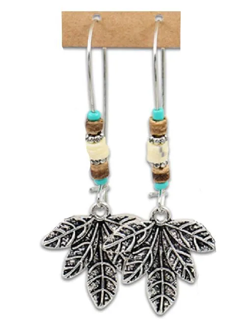polly E979 Silver Cluster of Leaves Bead Accent Earrings Earrings