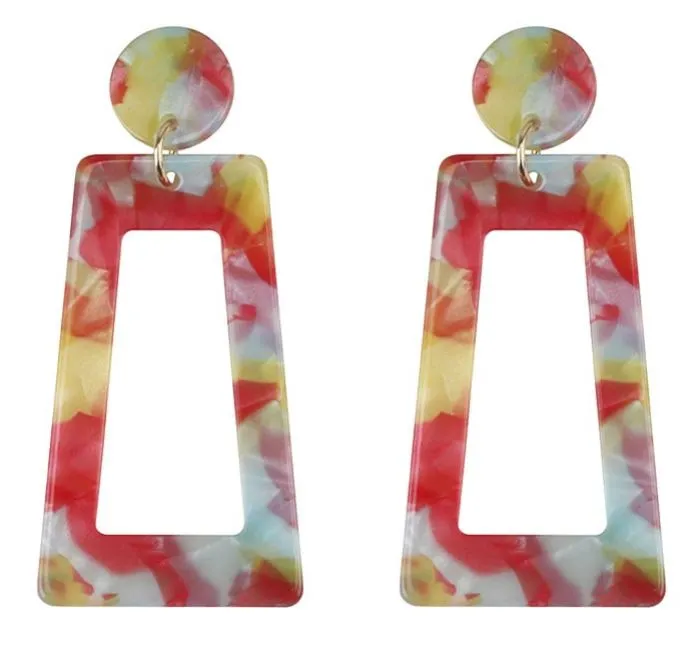 polly Earrings E1503 Multi Color Rectangle Acrylic Earrings