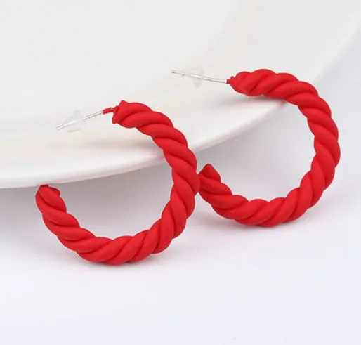 polly Earrings E1803 Red Twisted Hoop Earrings
