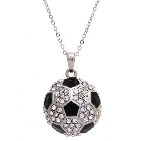 polly N650 Silver Soccer Ball Rhinestone Necklace with FREE Earrings Necklaces