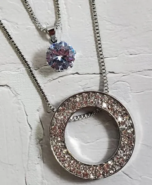 polly Necklaces AZ823 Silver Round Rhinestone Necklace with FREE EARRINGS