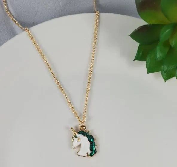 polly Necklaces L174 Gold Baked Enamel Green Unicorn Necklace with FREE Earrings polly Necklaces L174 Gold Baked Enamel Green Unicorn Necklace with FREE Earrings