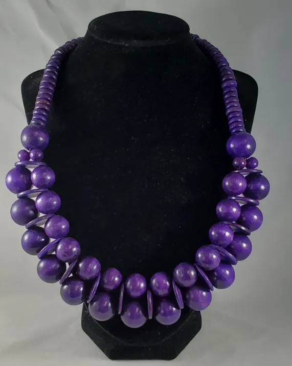 polly Necklaces N1069 Purple Double Row Wooden Bead Necklace with FREE Earrings polly Necklaces N1069 Purple Double Row Wooden Bead Necklace with FREE Earrings