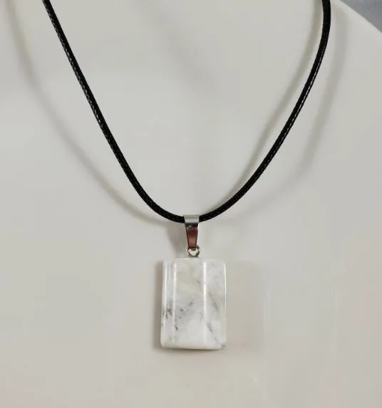 POLLY Necklaces N1480 White Marble Half Barrel Natural Quartz Stone on Leather Cord Necklace with FREE Earrings POLLY Necklaces N1480 White Marble Half Barrel Natural Quartz Stone on Leather Cord Necklace with FREE Earrings