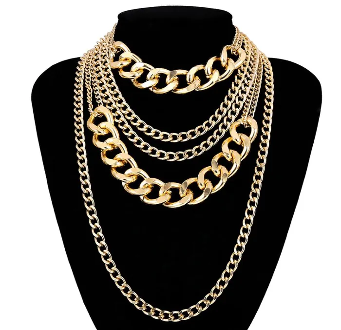 polly Necklaces N1669 Gold Multi Chains Statement Necklace with FREE Earrings