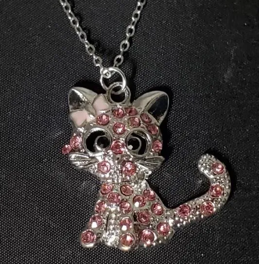 polly Necklaces N559 Silver Light Pink Rhinestones Cat Necklace with FREE Earrings