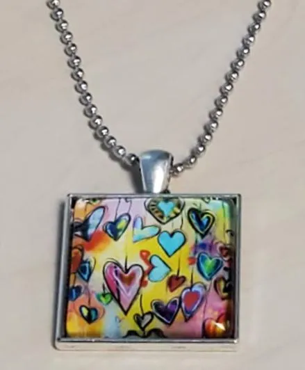 polly Necklaces N658 Silver Colorful Hearts Square Beaded Chain Necklace with FREE Earrings