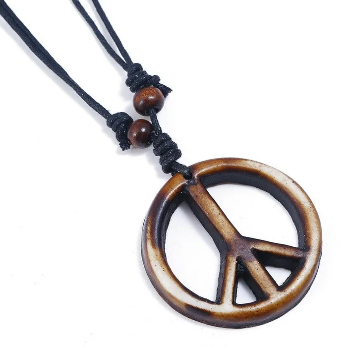 POLLY Necklaces N835 Distressed Look Peace Sign Leather Cord Necklace