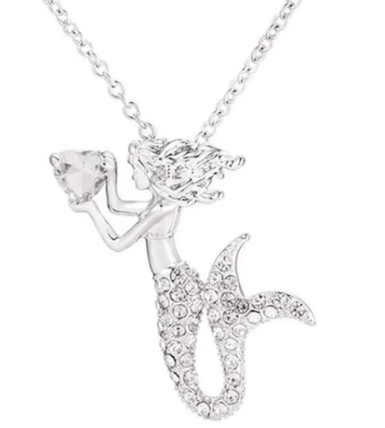 POLLY Necklaces N874 Silver Crystal Rhinestone Mermaid Necklace with Free Earrings