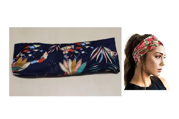 POLLY Rings H658 Navy Blue Floral Design Wide Head Band