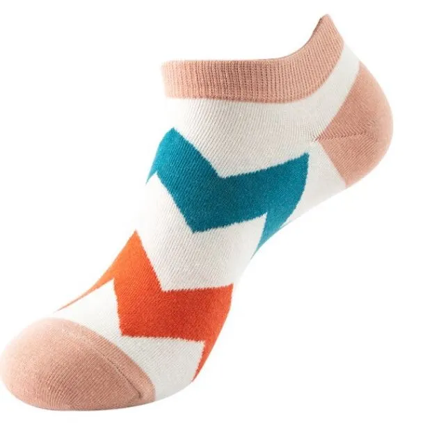 POLLY Rings SF1190 Teal Orange Zig Zag Low Cut Socks