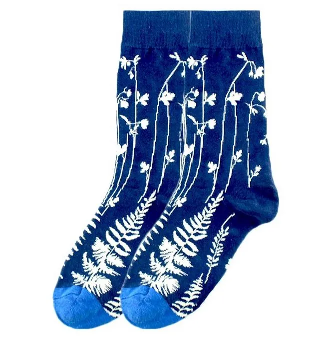 POLLY Rings SF485 Navy Blue White Floral Print Socks