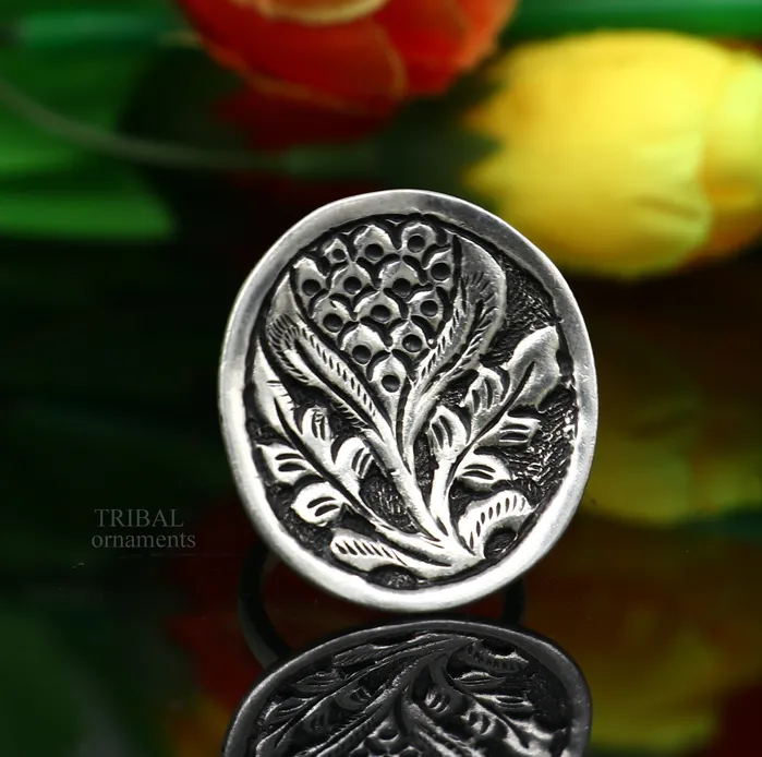 Pure 925 sterling silver handmade gorgeous flower shape adjustable ring band unisex stylish gifting chitai work tribal ethnic jewelry sr303 TRIBAL ORNAMENTS Rings Pure 925 sterling silver handmade gorgeous flower shape adjustable ring band unisex stylish gifting chitai work tribal ethnic jewelry sr303 TRIBAL ORNAMENTS Rings