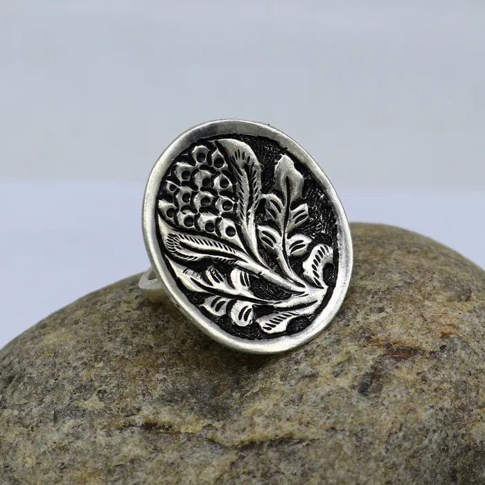 Pure 925 sterling silver handmade gorgeous flower shape adjustable ring band unisex stylish gifting chitai work tribal ethnic jewelry sr303 TRIBAL ORNAMENTS Rings