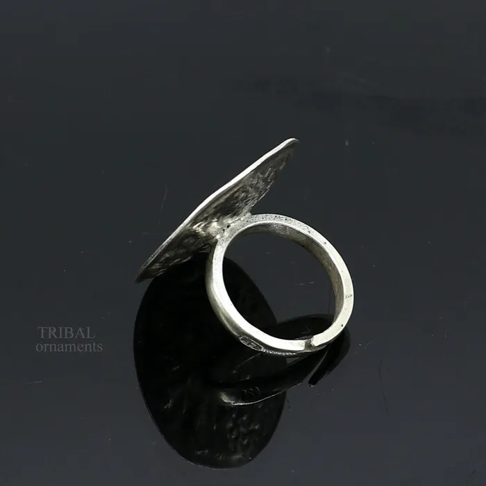 Pure 925 sterling silver handmade gorgeous flower shape adjustable ring band unisex stylish gifting chitai work tribal ethnic jewelry sr303 TRIBAL ORNAMENTS Rings
