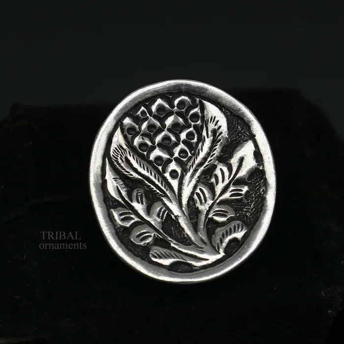 Pure 925 sterling silver handmade gorgeous flower shape adjustable ring band unisex stylish gifting chitai work tribal ethnic jewelry sr303 TRIBAL ORNAMENTS Rings