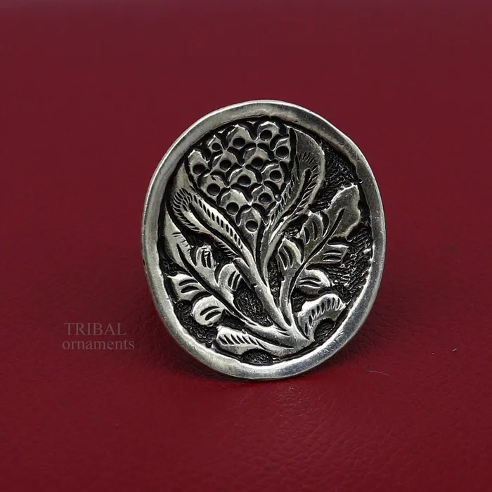 Pure 925 sterling silver handmade gorgeous flower shape adjustable ring band unisex stylish gifting chitai work tribal ethnic jewelry sr303 TRIBAL ORNAMENTS Rings