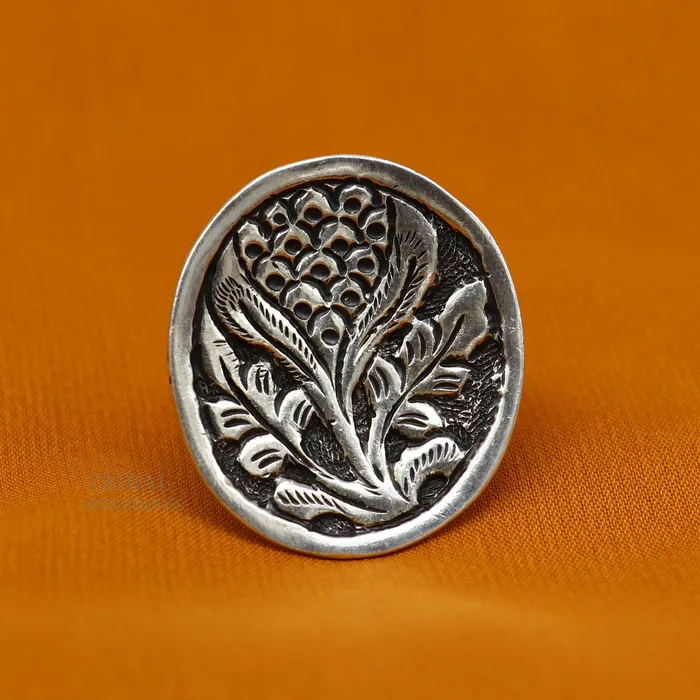 Pure 925 sterling silver handmade gorgeous flower shape adjustable ring band unisex stylish gifting chitai work tribal ethnic jewelry sr303 TRIBAL ORNAMENTS Rings