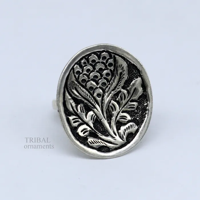 Pure 925 sterling silver handmade gorgeous flower shape adjustable ring band unisex stylish gifting chitai work tribal ethnic jewelry sr303 TRIBAL ORNAMENTS Rings