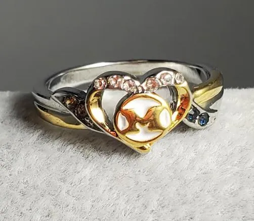 R206 Silver Gold M Heart Blue Champagne Rhinestones Ring alice Rings