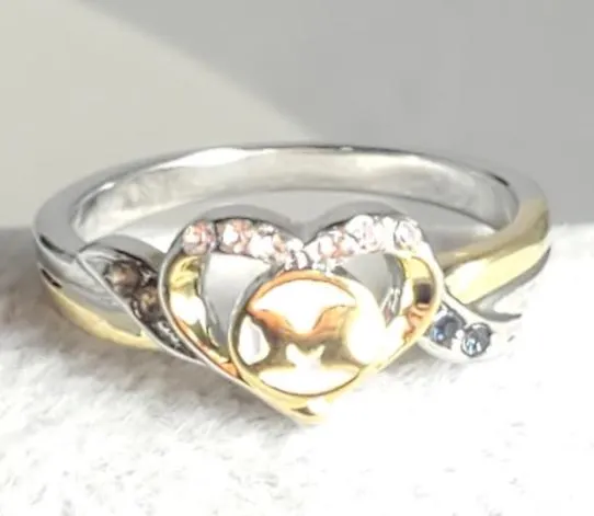 R206 Silver Gold M Heart Blue Champagne Rhinestones Ring alice Rings