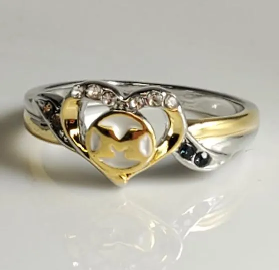 R206 Silver Gold M Heart Blue Champagne Rhinestones Ring alice Rings