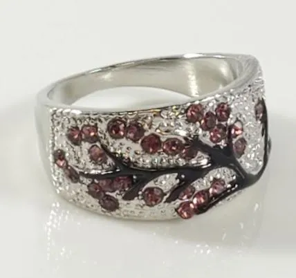 R68 Silver Pink Gemstone Tree Design Ring POLLY Rings