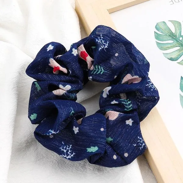 Rings 01 H432 Navy Blue Floral Hair Scrunchie
