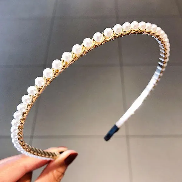 Rings 01 H563 Gold White Pearl Hair Band