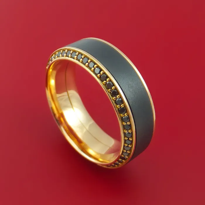 Rings 18K Rose Gold Ring with Black Zirconium Inlay and Eternity Set Black Diamonds Custom Made Band Lashbrook Rings 18K Rose Gold Ring with Black Zirconium Inlay and Eternity Set Black Diamonds Custom Made Band Lashbrook