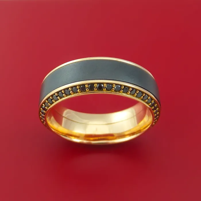 Rings 18K Rose Gold Ring with Black Zirconium Inlay and Eternity Set Black Diamonds Custom Made Band Lashbrook Rings 18K Rose Gold Ring with Black Zirconium Inlay and Eternity Set Black Diamonds Custom Made Band Lashbrook