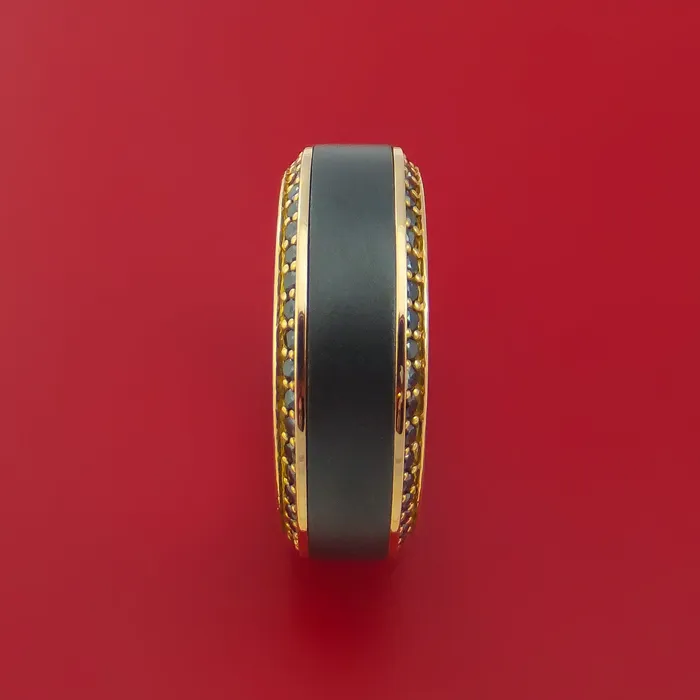 Rings 18K Rose Gold Ring with Black Zirconium Inlay and Eternity Set Black Diamonds Custom Made Band Lashbrook Rings 18K Rose Gold Ring with Black Zirconium Inlay and Eternity Set Black Diamonds Custom Made Band Lashbrook
