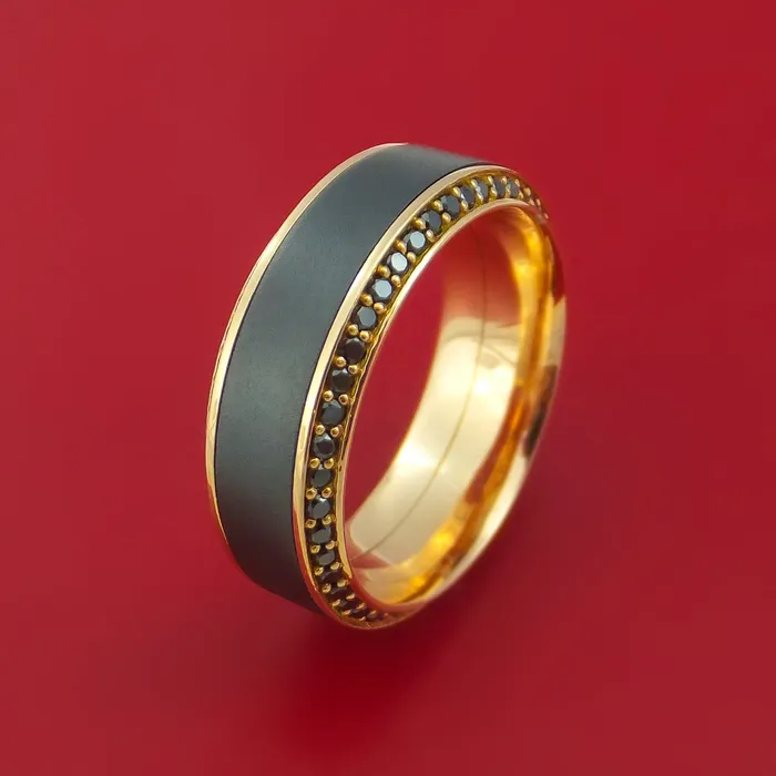 Rings 18K Rose Gold Ring with Black Zirconium Inlay and Eternity Set Black Diamonds Custom Made Band Lashbrook Rings 18K Rose Gold Ring with Black Zirconium Inlay and Eternity Set Black Diamonds Custom Made Band Lashbrook