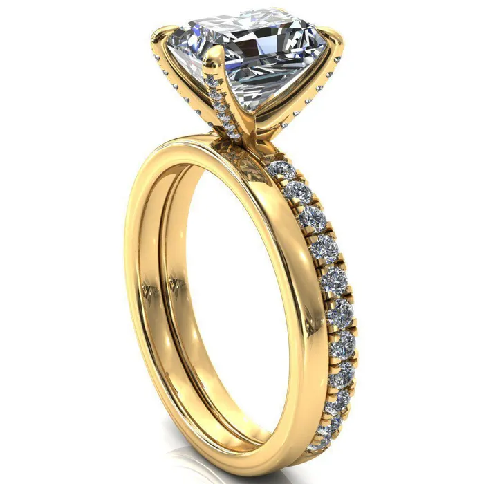 Rings Alessi Radiant Moissanite 4 Claw Prong 34 Micro Pave Engagement Ring Fire Brilliance 
