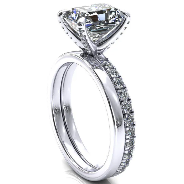 Rings Alessi Radiant Moissanite 4 Claw Prong 34 Micro Pave Engagement Ring Fire Brilliance 